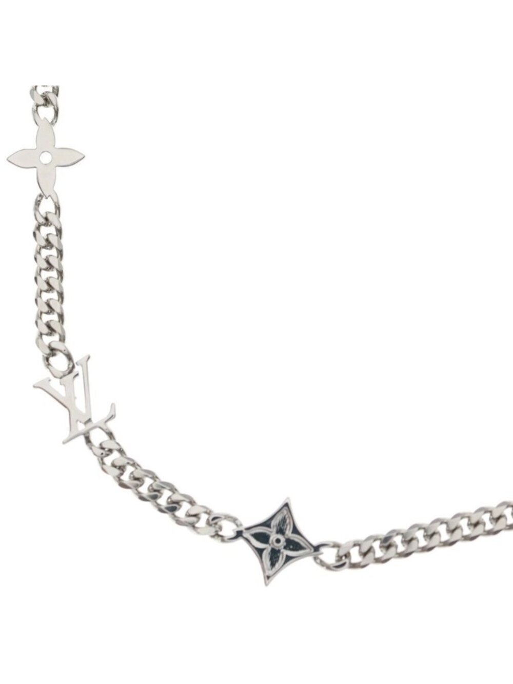 Louis Vuitton Necklace Monogram Low Logo Chain Silver